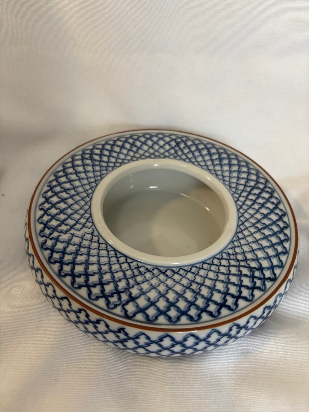 Vintage Japanese Ashtray Fishnet Pattern White Blue